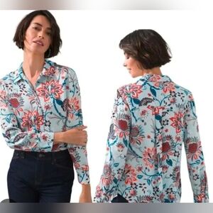 Blue Floral Long Sleeve Women's Top